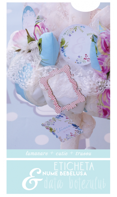 Lumanare botez pentru fetite cu flori si margele, 65x4cm, Margica 1